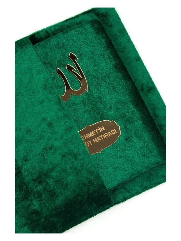 Kadife Kaplı Yasin Kitabı - Çanta Boy - İsme Özel Plakalı - Tesbihli - Keseli - Kutulu - Yeşil Renk - Mevlit Hediyeliği - Resim 3