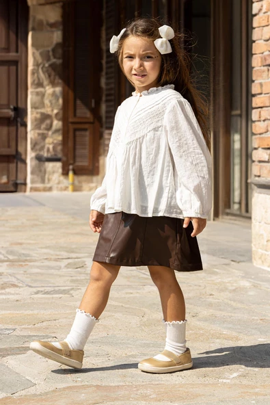 Smart Walker Mary Jane Altın Yıldız Barefoot Kız Babet Ayakkabı - Resim 4