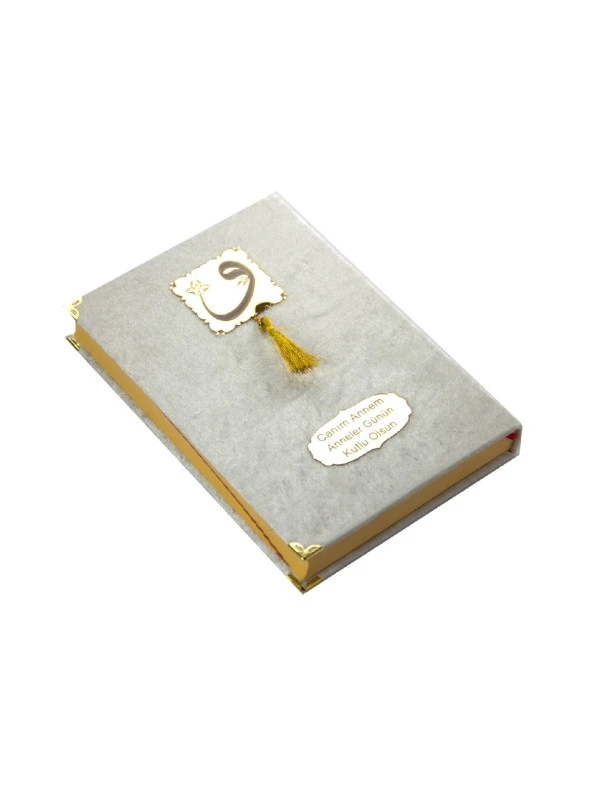 Anneler Günü Hediyesi Kadife Kaplı Kuranı Kerim - Sade Arapça - Rahle Boy - Krem - Resim 2