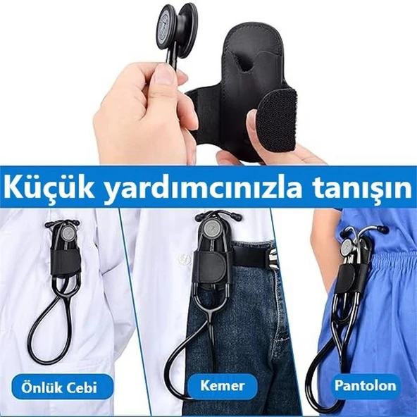 Hakiki Deri Stetoskop Tutucu Organizer Holder Kırmızı - Resim 9