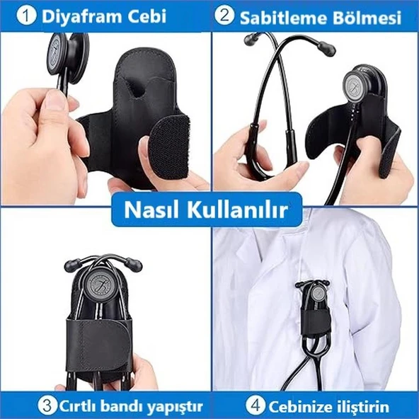 Hakiki Deri Stetoskop Tutucu Organizer Holder Kroko Lacivert - Resim 6