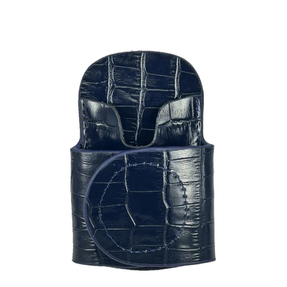 Hakiki Deri Stetoskop Tutucu Organizer Holder Kroko Lacivert - Resim 5