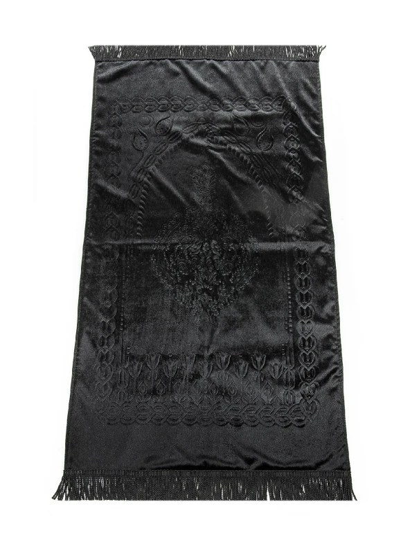 Çeyizlik Kutulu Astarlı Süngerli Hediyelik Kalın Kadife Seccade Siyah - Resim 2