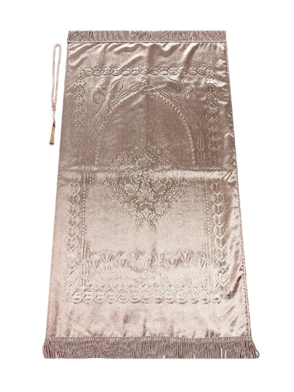 Çeyizlik Kutulu Astarlı Süngerli Hediyelik Kalın Kadife Seccade Pembe - Resim 2