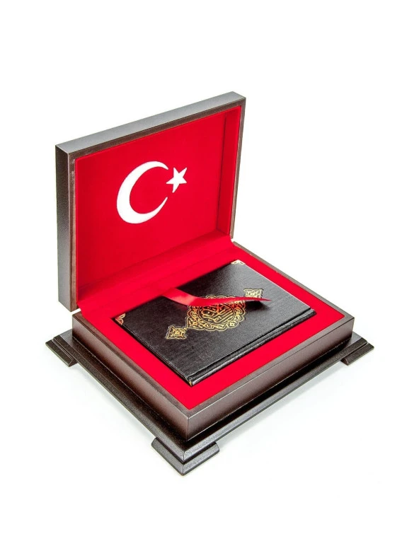 Ahşap Kutulu Türk Bayrağı Desenli Hediye Kur'an Seti Dini Hediyelik