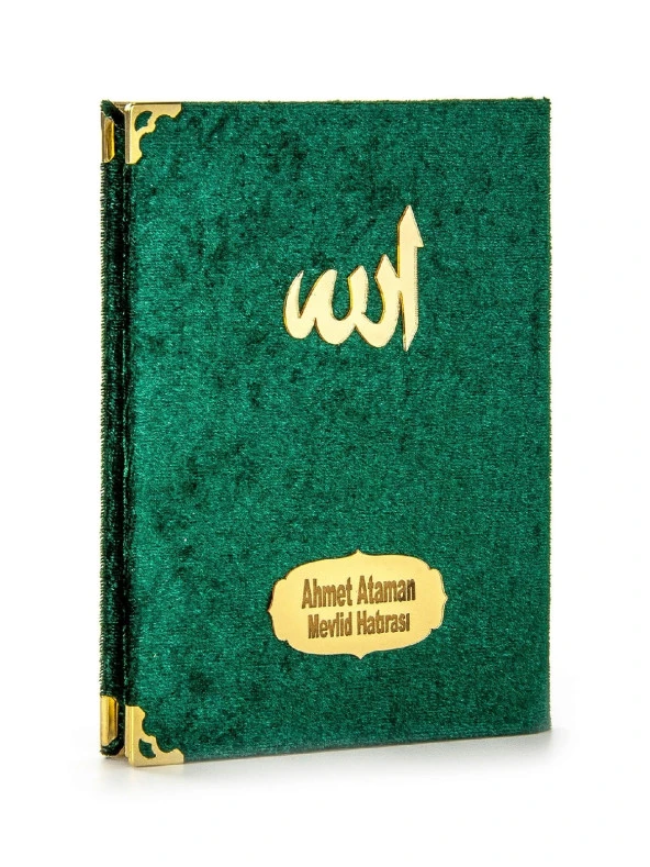 Biricik Anneme Özel Set Cep Boy Kadife Yasin Kitabı İsim Plakalı Seccade Tesbih Kutulu Yeşil - Resim 4