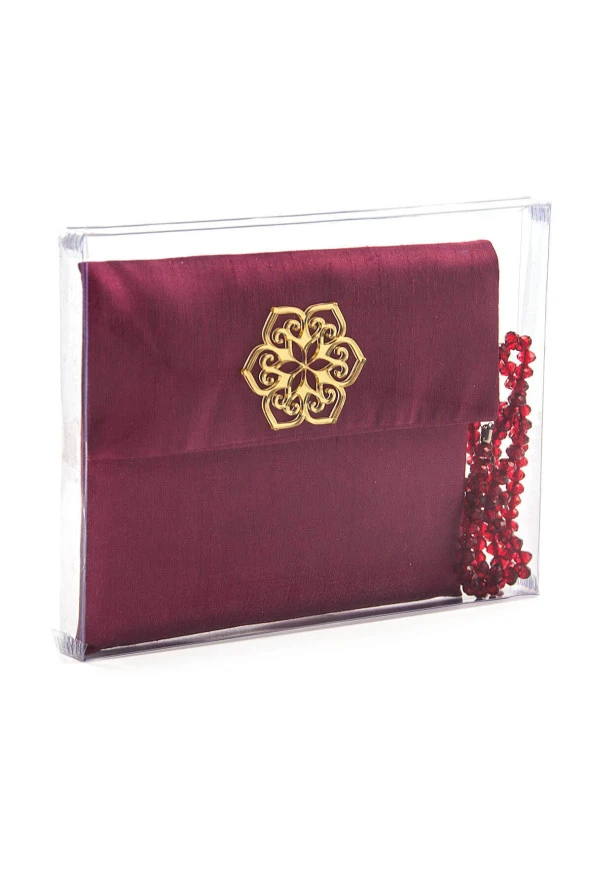Şantuk Kumaş Kaplı Yasin Kitabı - Çanta Boy - İsme Özel Plakalı - Tesbihli - Keseli - Kutulu - Bordo Renk - Cemiyet Hediyeliği - Resim 2