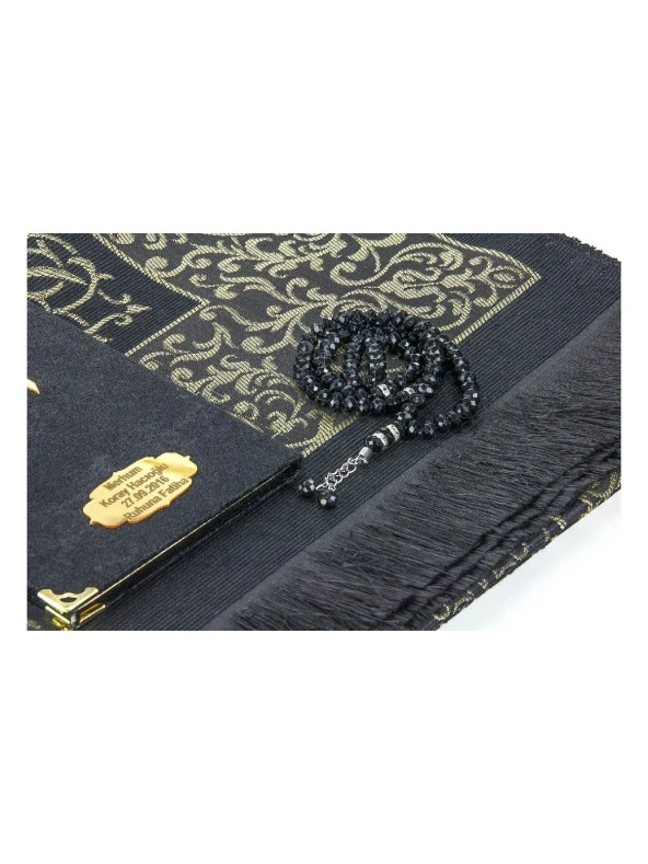 Canım Anneme Kadife Yasin Kitabı Çanta Boy İsim Plakalı Seccadeli Tesbihli Kutulu Siyah - Resim 3