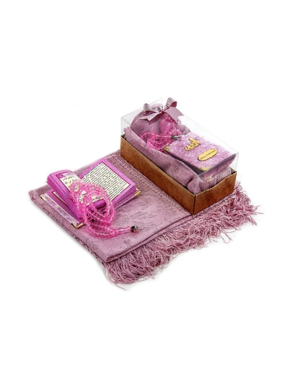 Kadife Kaplı Yasin Kitabı - Cep Boy - İsme Özel Plakalı - Tül Şallı - Tesbihli - Kutulu - Pembe Renk - İslami Hediyelik - Resim 2