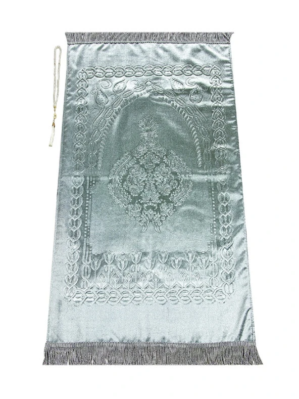 Çeyizlik Kutulu Astarlı Süngerli Hediyelik Kalın Kadife Seccade Mavi - Resim 3