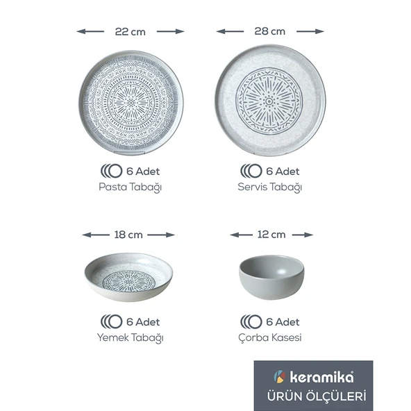 Keramika Stone Nordic Yemek Takımı 24 Parça 6 Kişilik 21426-27 - 5