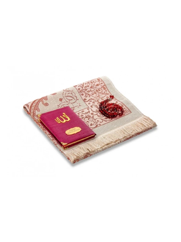 Şantuk Kumaş Kaplı Yasin Kitabı - Çanta Boy - İsme Özel Plakalı - Seccadeli - Tesbihli - Keseli - Bordo Renk - Mevlid Hediyeliği - Resim 3