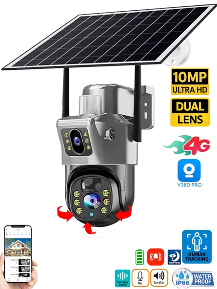 Ventus V380 Pro 735-4G 10MP (5MP+5MP) Dual Lens UltraHD Güneş Enerjili Akıllı Güvenlik Kamerası