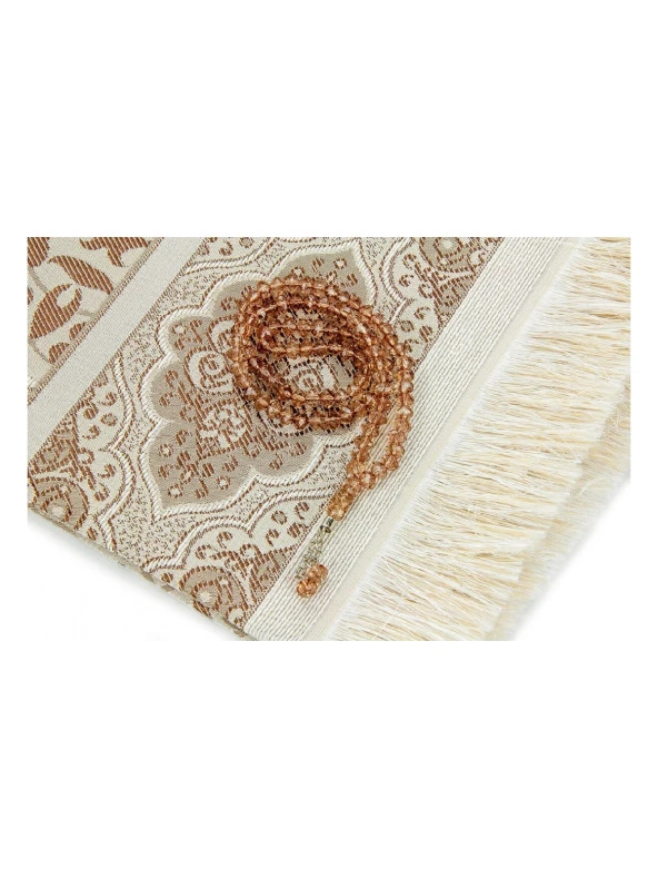 Anneler Gününe Özel Kutulu Set Seccade Örtü Tesbih Kahverengi - Resim 3