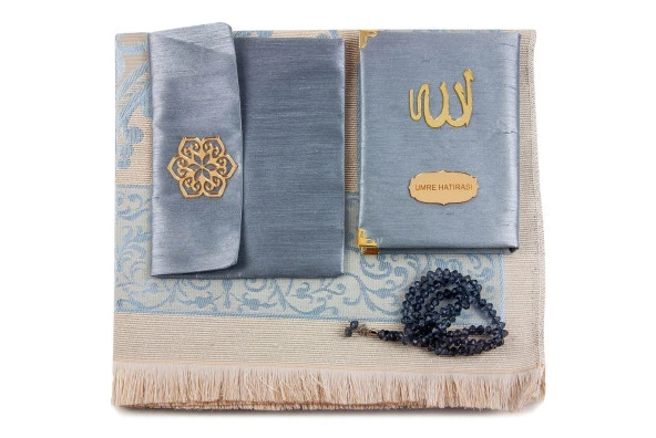 Şantuk Kumaş Kaplı Yasin Kitabı - Çanta Boy - İsme Özel Plakalı - Seccadeli - Tesbihli - Keseli - Gri Renk - Mevlid Hediyeliği - Resim 2