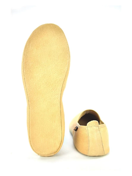 %100 Deri Hac Umre Tavaf Patiği ve Ev Ayakkabısı Krem - 5