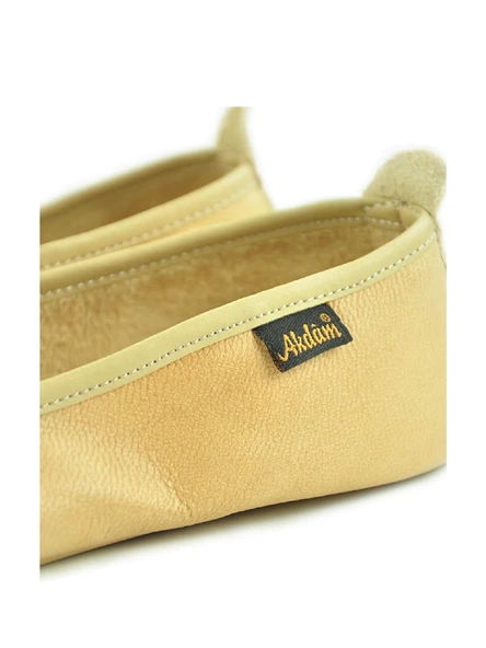 %100 Deri Hac Umre Tavaf Patiği ve Ev Ayakkabısı Krem - 3