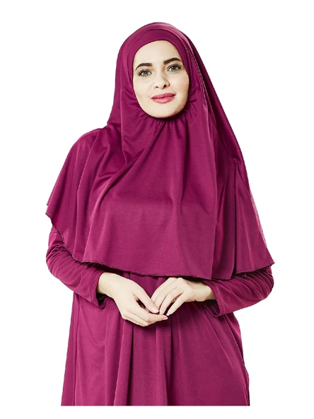 Tek Parça Namaz Elbisesi - Fuşya- 5015  ve  Seccade  ve  Zikirmatik - Üçlü Takım - Resim 5