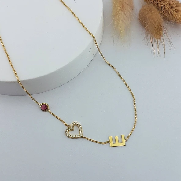 Vaoov 925 Ayar Gümüş Taşlı Kalp ve Harf Kolye - Resim 3