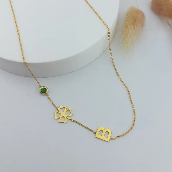 Vaoov 925 Ayar Gümüş Yonca ve Harf Kolye - Resim 5