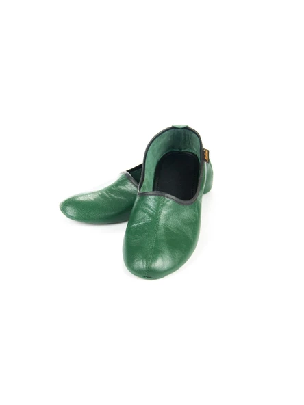 %100 Deri Hac Umre Tavaf Patiği ve Ev Ayakkabısı Yeşil - 3