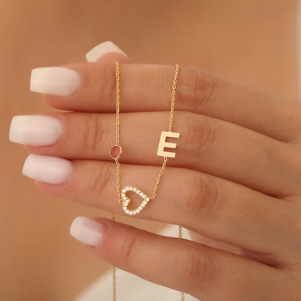 Vaoov 925 Ayar Gümüş Taşlı Kalp ve Harf Kolye - Resim 2