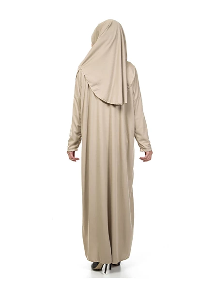 Tek Parça Namaz Elbisesi - Vizon- 5015  ve  Seccade  ve  Zikirmatik - Üçlü Takım - Resim 4