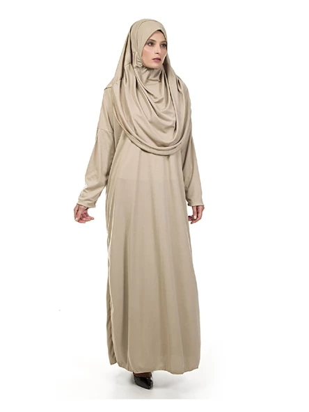 Tek Parça Namaz Elbisesi - Vizon- 5015  ve  Seccade  ve  Zikirmatik - Üçlü Takım - Resim 5