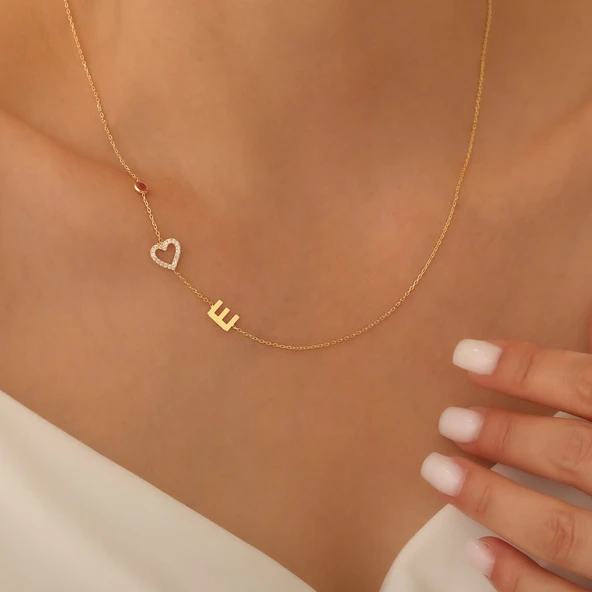 Vaoov 925 Ayar Gümüş Taşlı Kalp ve Harf Kolye ürün görseli