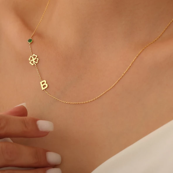 Vaoov 925 Ayar Gümüş Yonca ve Harf Kolye ürün görseli