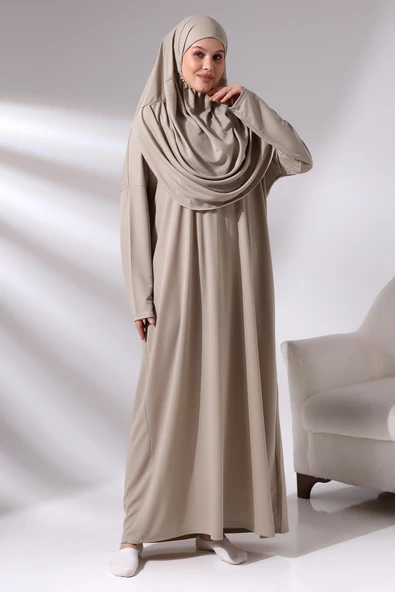 Tek Parça Namaz Elbisesi - Vizon - 5015 - 7