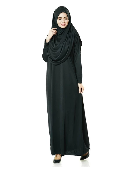 Tek Parça Namaz Elbisesi - Siyah - 5015  ve  Seccade  ve  Zikirmatik - Üçlü Takım - Resim 4