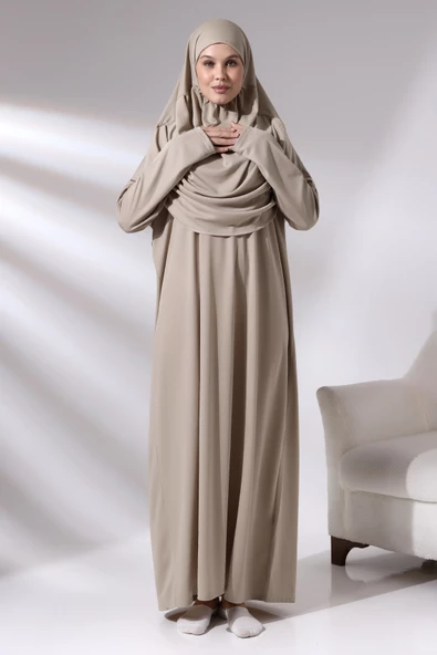 Tek Parça Namaz Elbisesi - Vizon - 5015 - 6