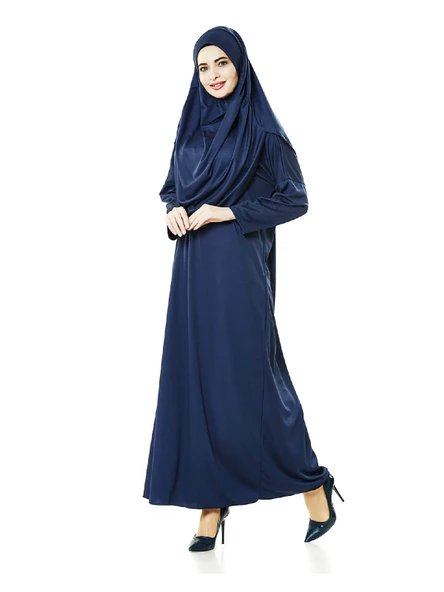 Tek Parça Namaz Elbisesi - Lacivert - 5015  ve  Seccade  ve  Zikirmatik - Üçlü Takım - Resim 4