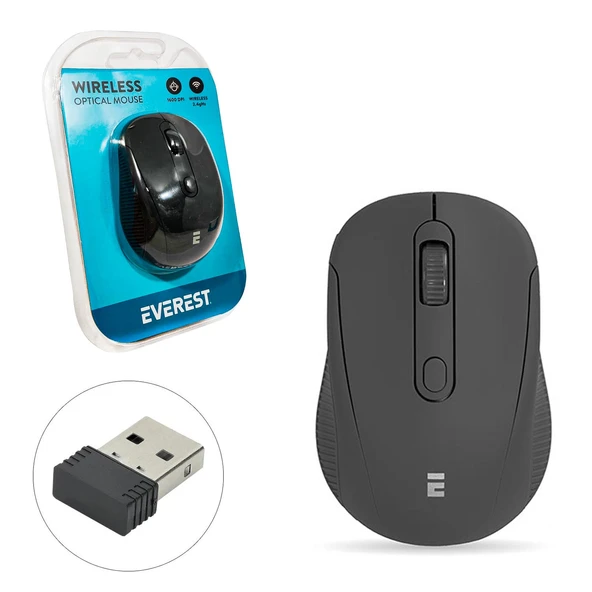 KABLOSUZ MOUSE 2.4GHZ 1600DPI SİYAH EVEREST SM-300 ürün görseli 1