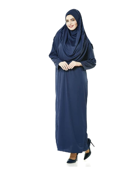 Tek Parça Namaz Elbisesi - Lacivert - 5015  ve  Seccade  ve  Zikirmatik - Üçlü Takım - Resim 5