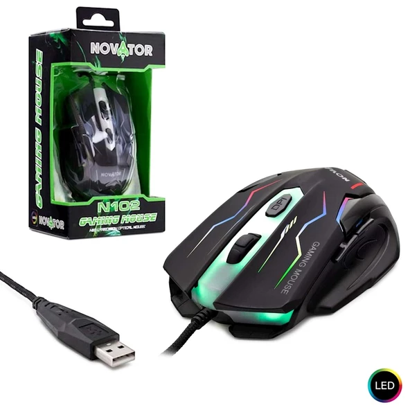 NOVATOR N-102 Kablolu Oyuncu Mouse 2000 Dpi Ledli