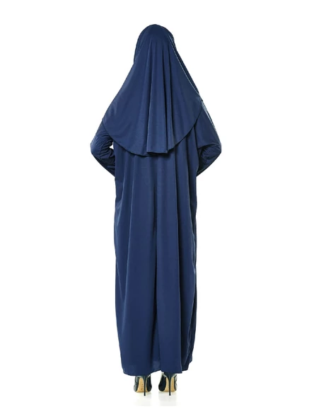 Tek Parça Namaz Elbisesi - Lacivert - 5015  ve  Seccade  ve  Zikirmatik - Üçlü Takım - Resim 2