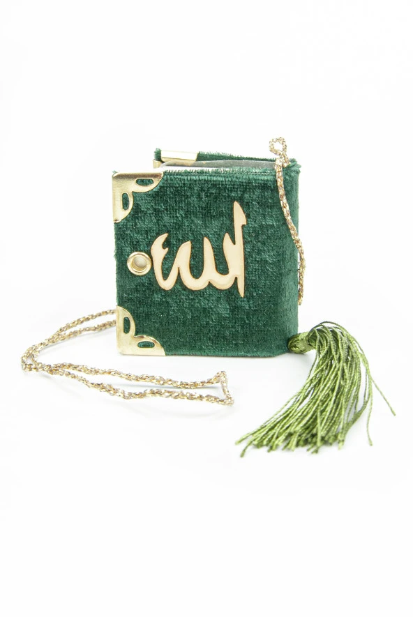 Kadife Kaplı Mini Kuranı Kerim - Sade Arapça - Yeşil - Bilgisayar Hatlı ürün görseli 1