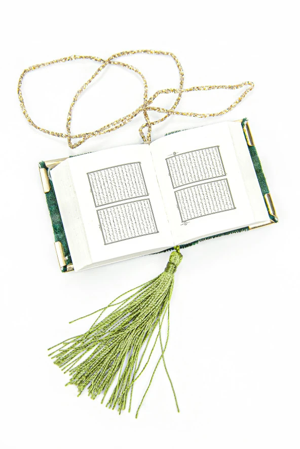 Kadife Kaplı Mini Kuranı Kerim - Sade Arapça - Yeşil - Bilgisayar Hatlı - Resim 3