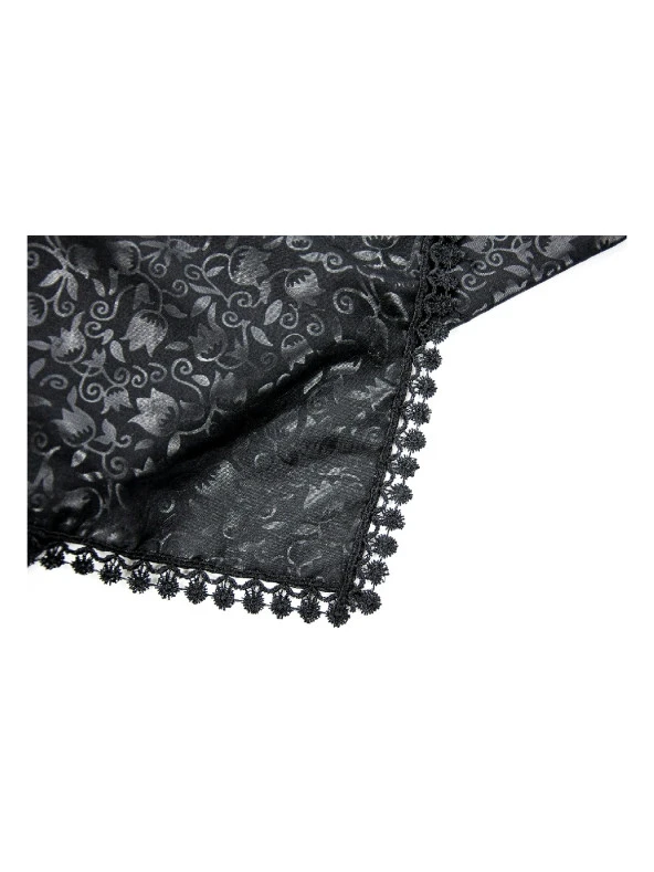 Fistolu Kare Pamuklu Örtü  - Siyah - Resim 2