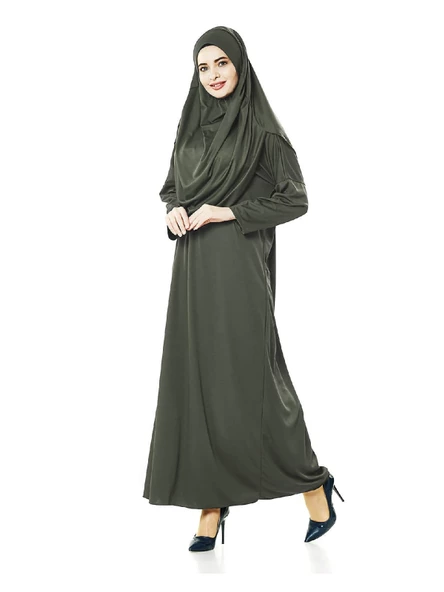 Tek Parça Namaz Elbisesi - Haki - 5015 & Seccade & Zikirmatik - Üçlü Takım - 4