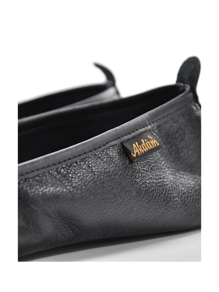 %100 Deri Hac Umre Tavaf Patiği ve Ev Ayakkabısı Siyah - 3