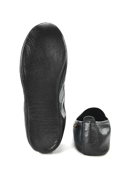 %100 Deri Hac Umre Tavaf Patiği ve Ev Ayakkabısı Siyah - 5