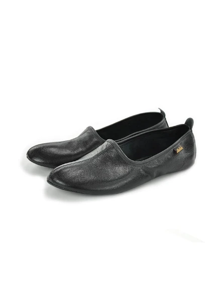 %100 Deri Hac Umre Tavaf Patiği ve Ev Ayakkabısı Siyah - 2