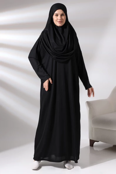 Tek Parça Namaz Elbisesi - Siyah - 5015 - 6