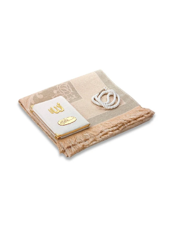 Şantuk Kumaş Kaplı Yasin Kitabı - Çanta Boy - İsme Özel Plakalı - Seccadeli - Tesbihli - Keseli - Beyaz Renk - Mevlid Hediyeliği - Resim 3