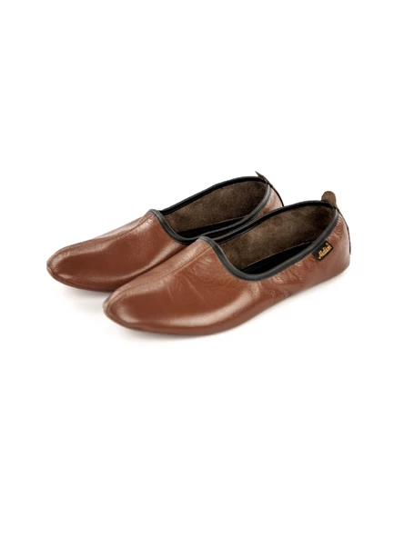 %100 Deri Hac Umre Tavaf Patiği ve Ev Ayakkabısı Kahverengi - 2