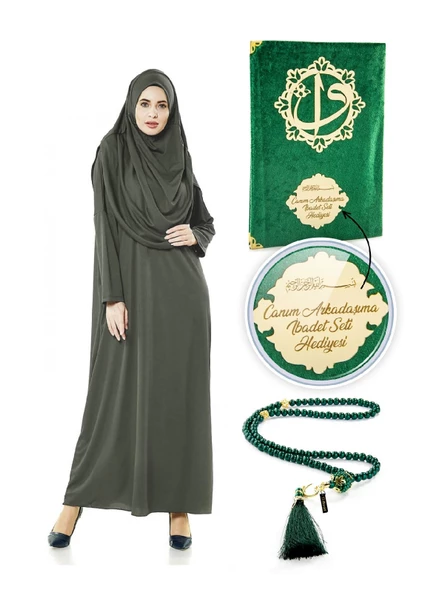 İsme Özel Anneler Günü Hediyesi Namaz Elbisesi Seti Haki - 2