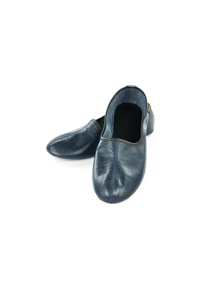 %100 Deri Hac Umre Tavaf Patiği ve Ev Ayakkabısı Lacivert - 3
